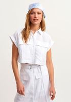 Women White Pocket Detailed Crop Shirt