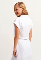 Women White Pocket Detailed Crop Shirt