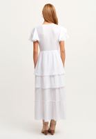 Bayan Beyaz Fırfır ve Nakış Detaylı Maxi Elbise