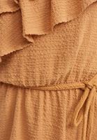 Bayan Kahverengi Fırfırlı Tek Omuz Elbise