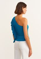 Bayan Mavi Tek Omuz Fırfır Detaylı Bluz