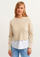 Bayan Açık Krem Gömlek Detaylı Sıfır Yaka Triko