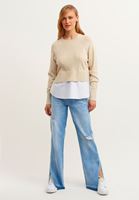 Bayan Açık Krem Gömlek Detaylı Sıfır Yaka Triko