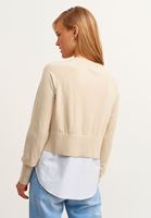 Bayan Açık Krem Gömlek Detaylı Sıfır Yaka Triko