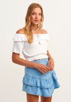 Bayan Beyaz Omzu Açık Crop Bluz