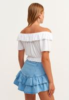 Bayan Beyaz Omzu Açık Crop Bluz