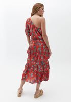 Bayan Çok Renkli Floral Desenli ve Fırfırlı Maxi Elbise