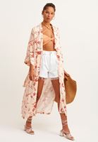 Bayan Çok Renkli Floral Desenli Maxi Kimono