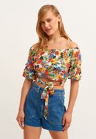 Bayan Çok Renkli Balon Kollu Crop Top