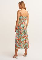 Bayan Çok Renkli Bağlama Detaylı ve Yırmaçlı Uzun Elbise