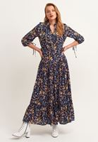 Bayan Çok Renkli Fırfırlı ve Desenli Maxi Elbise