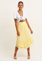 Bayan Sarı Bel Detaylı Midi Boy Etek