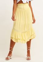 Bayan Sarı Bel Detaylı Midi Boy Etek