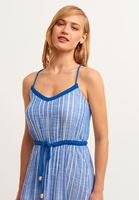 Bayan Lacivert İnce Askılı Uzun Elbise