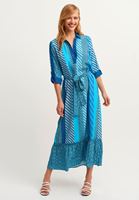 Bayan Çok Renkli Desenli ve Kuşaklı Maxi Elbise