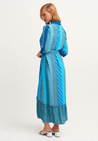 Bayan Çok Renkli Desenli ve Kuşaklı Maxi Elbise