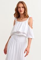 Bayan Beyaz Bağlama Detaylı Crop Bluz