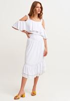 Bayan Beyaz Bağlama Detaylı Crop Bluz