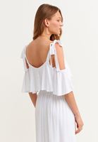 Bayan Beyaz Bağlama Detaylı Crop Bluz