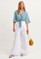 Bayan Çok Renkli Beli Bağlamalı Desenli Gömlek