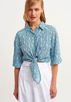 Bayan Çok Renkli Beli Bağlamalı Desenli Gömlek