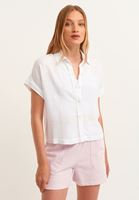 Bayan Beyaz Kısa Kollu Crop Gömlek