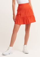 Bayan Kırmızı Katlı ve Volanlı Mini Etek