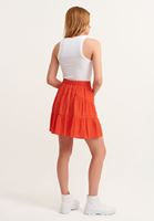 Bayan Kırmızı Katlı ve Volanlı Mini Etek