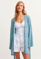 Bayan Çok Renkli Desenli ve Kuşaklı Kimono