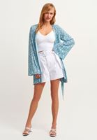 Bayan Çok Renkli Desenli ve Kuşaklı Kimono