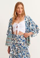 Bayan Çok Renkli Floral Desenli ve Bağcıklı Kimono