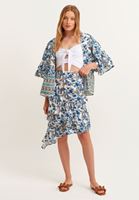 Bayan Çok Renkli Floral Desenli ve Bağcıklı Kimono