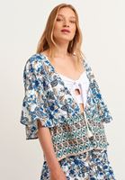 Bayan Çok Renkli Floral Desenli ve Bağcıklı Kimono
