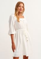 Bayan Krem Balon Kollu Elbise