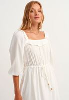 Bayan Krem Balon Kollu Elbise