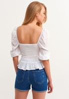 Bayan Beyaz Kare Yaka Romantik Bluz