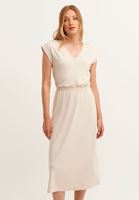 Bayan Açık Bej V-Neck Midi Elbise
