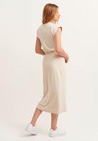 Bayan Açık Bej V-Neck Midi Elbise