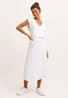 Bayan Beyaz V-Neck Midi Elbise