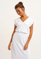 Bayan Beyaz V-Neck Midi Elbise