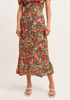 Bayan Çok Renkli Floral Desenli Volanlı Midi Etek