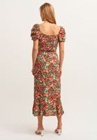 Bayan Çok Renkli Floral Desenli Volanlı Midi Etek