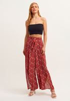 Bayan Çok Renkli Floral Desenli Yırtmaçlı Pantolon