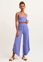 Bayan Mor Esnek Dokulu Asimetrik Wide-Leg Pantolon