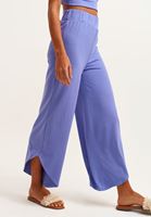 Bayan Mor Esnek Dokulu Asimetrik Wide-Leg Pantolon