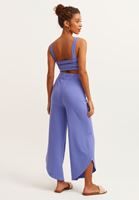 Bayan Mor Esnek Dokulu Asimetrik Wide-Leg Pantolon