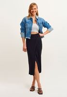 Bayan Siyah Büzgülü Kruvaze Midi Etek