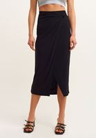 Bayan Siyah Büzgülü Kruvaze Midi Etek