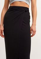 Bayan Siyah Büzgülü Kruvaze Midi Etek