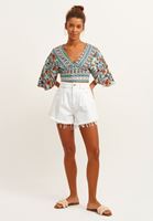 Bayan Çok Renkli Desenli Bohem Crop Bluz